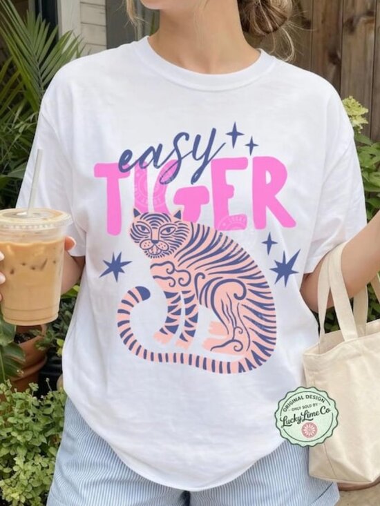 Tops - Retro Tiger Shirt, Tiger Graphic Tee, Trendy Boho Shirt